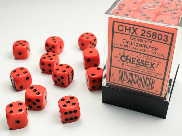 Opaque: 12mm D6 Orange/Black (36)