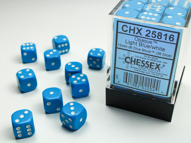 Opaque: 12mm D6 Light Blue/White (36)