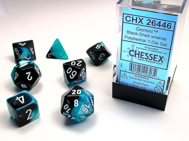 Gemini: Polyhedral Black-Shell/White 7-Die Set
