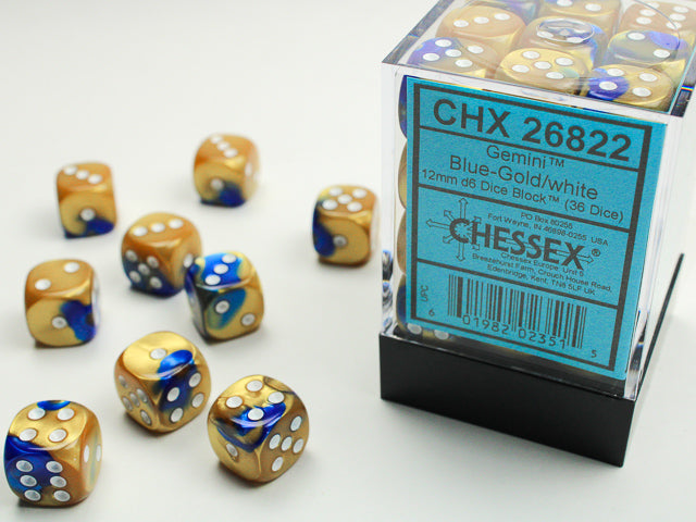 Gemini: 12mm D6 Blue-Gold/White (36)