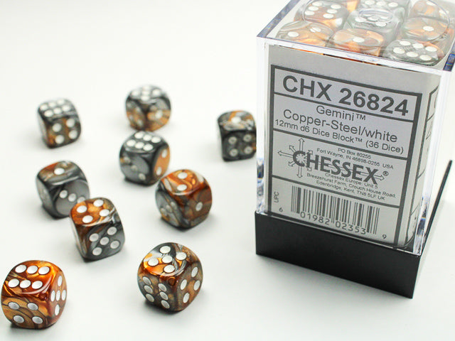 Gemini: 12mm D6 Copper-Steel/White (36)