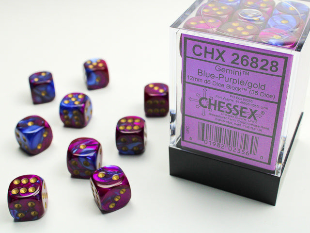 Gemini: 12mm D6 Blue-Purple/Gold (36)