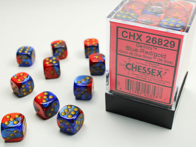 Gemini: 12mm D6 Blue-Red/Gold (36)