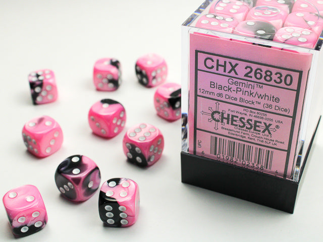 Gemini: 12mm D6 Black-Pink/White (36)
