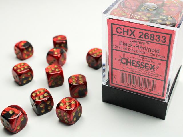 Gemini: 12mm D6 Black-Red/Gold (36)