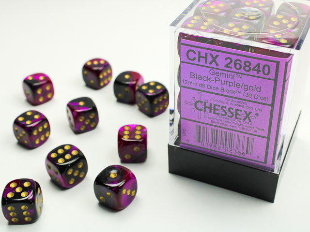 Gemini: 12mm D6 Black-Purple/Gold (36)