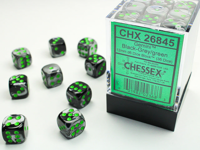 Gemini: 12mm D6 Black-Grey/Green (36)