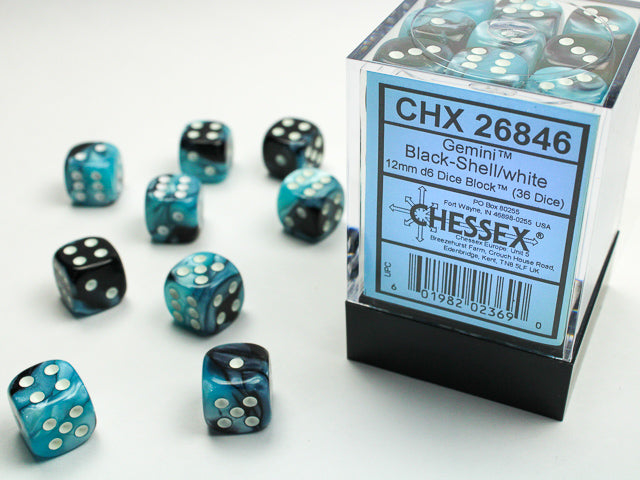 Gemini: 12mm D6 Black-Shell/White (36)