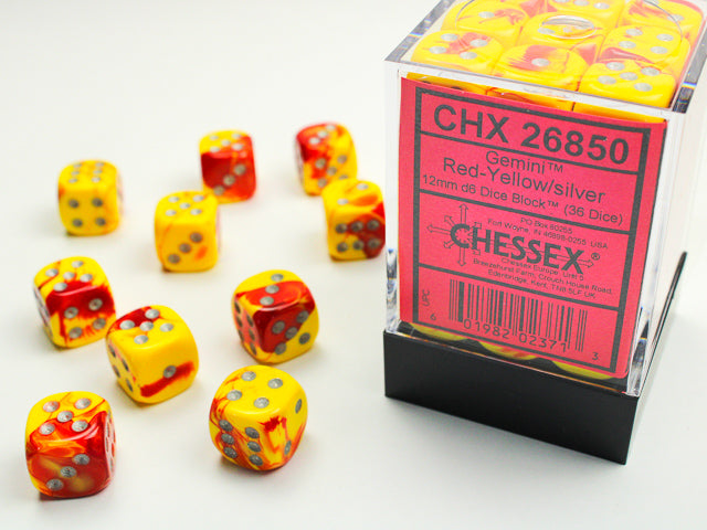 Gemini: 12mm D6 Red-Yellow/Silver (36)
