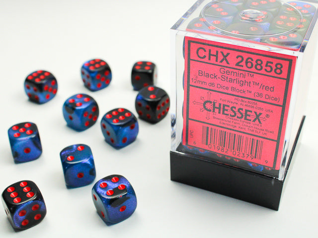 Gemini: 12mm D6 Black-Starlight/Red (36)