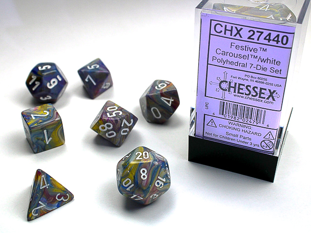 Festive: Polyhedral Carousel/White 7-Die Set