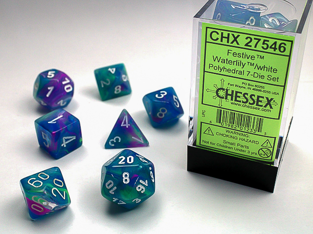 Festive: Polyhedral Waterlily/White 7-Die Set