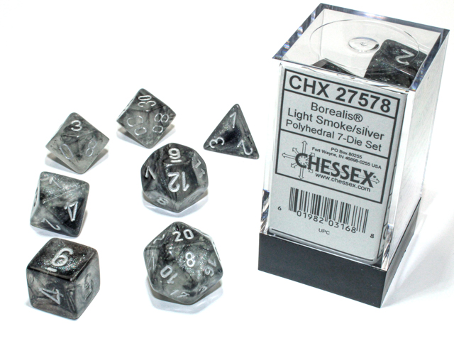 Borealis: Polyhedral Light Smoke/Silver Luminary: 7-Die Set