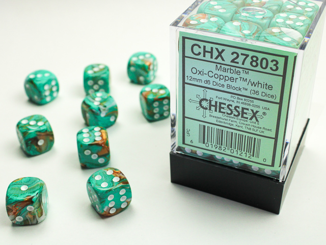 Marble 12mm D6 Oxi-Copper/White (36 dice)