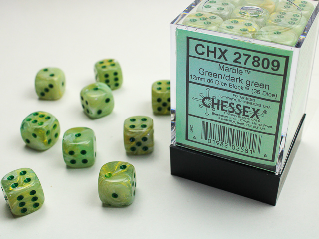 Marble: 12mm D6 Green/Dark Green (36 dice)