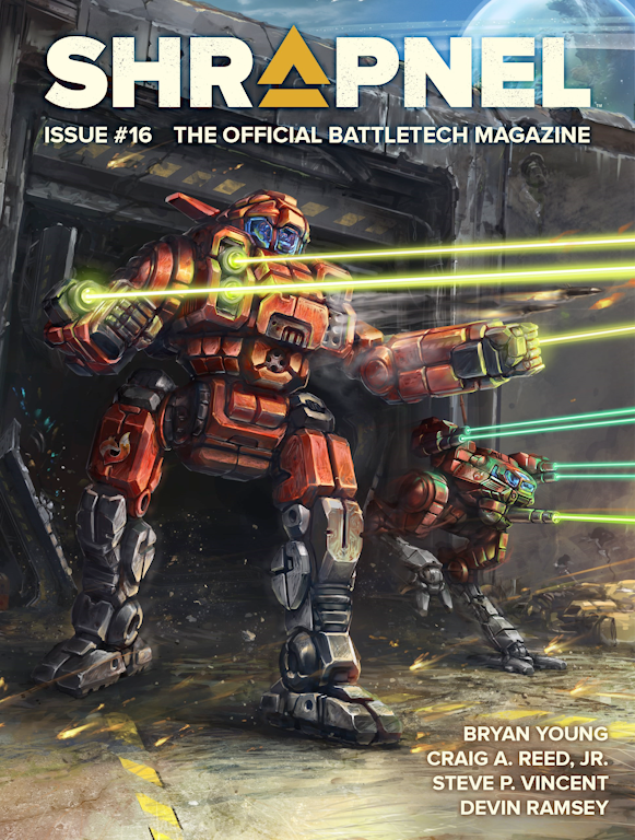 Shrapnel Issue #16 and restocks are up from Catalyst for BattleTech!