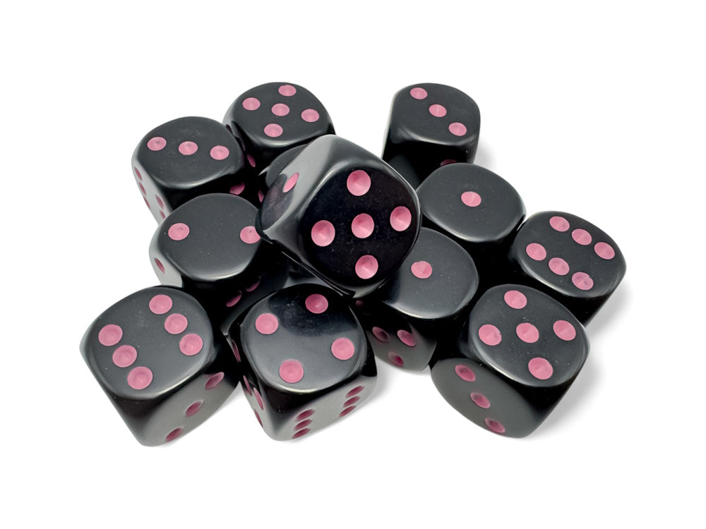 Opaque: 16mm D6 Black/Pink Dice Block (12 Dice)