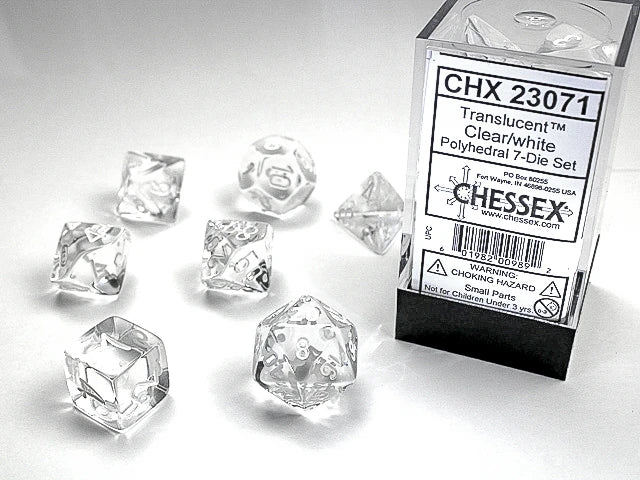 Translucent: Polyhedral Clear/White 7-Die Set
