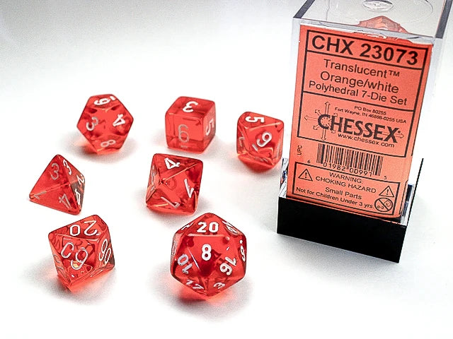 Translucent: Polyhedral Orange/White 7-Die Set