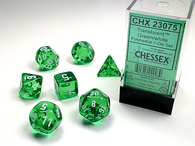 Translucent: Polyhedral Green/White 7-Die Set