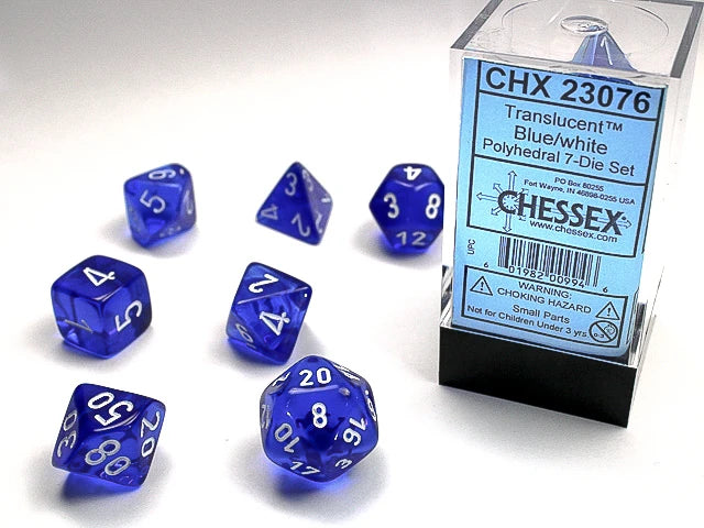 Translucent: Polyhedral Blue/White 7-Die Set
