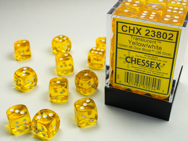 Translucent: 12mm D6 Yellow/White (36 Dice)