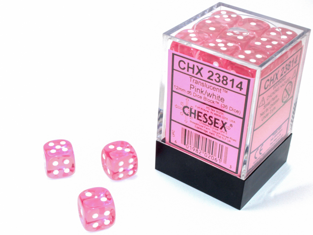 Translucent: 12mm D6 Pink/White (36 Dice)