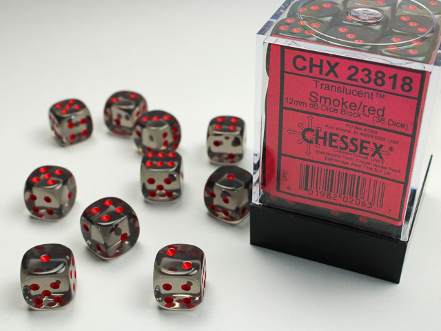 Translucent: 12mm D6 Smoke/Red (36 Dice)