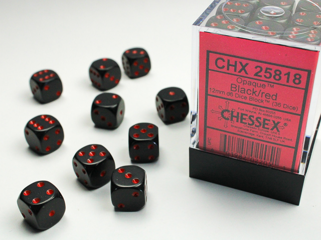 Opaque: 12mm D6 Black/Red (36)