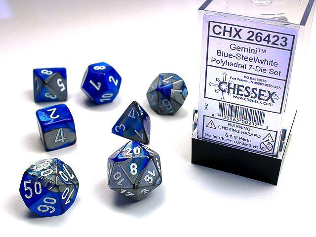 Gemini: Polyhedral Blue-Steel/White 7-Die Set