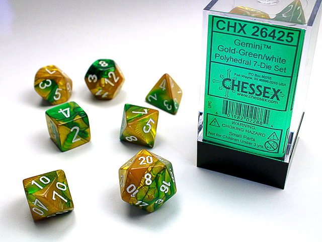 Gemini: Polyhedral Gold-Green/White 7-Die Set