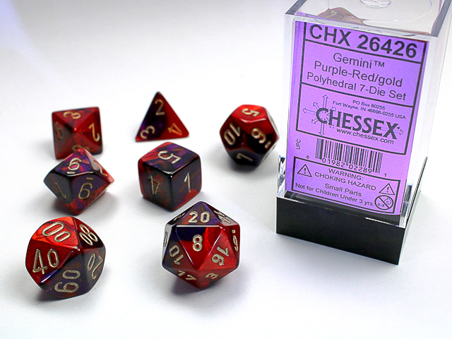 Gemini: Polyhedral Purple-Red/Gold 7-Die Set