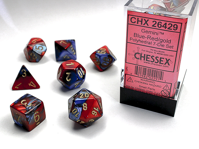 Gemini: Polyhedral Blue-Red/Gold 7-Die Set