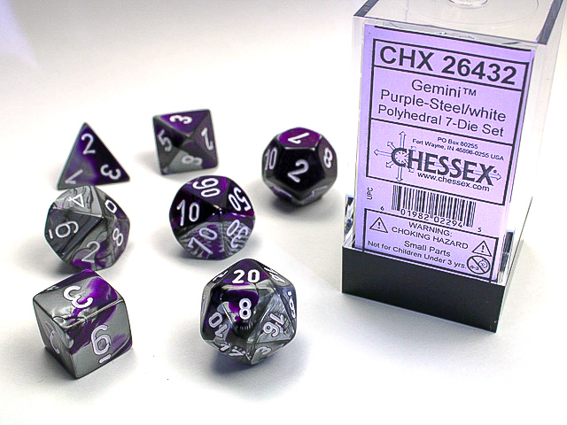 Gemini: Polyhedral Purple-Steel/White 7-Die Set