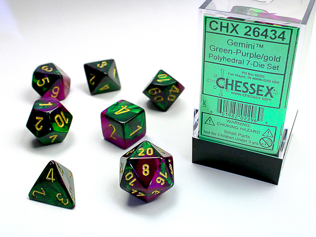 Gemini: Polyhedral Green-Purple/Gold 7-Die Set