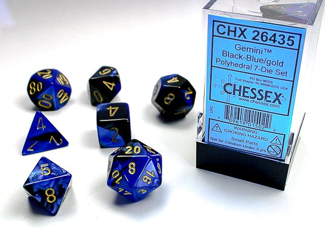 Gemini: Polyhedral Black-Blue/Gold 7-Die Set