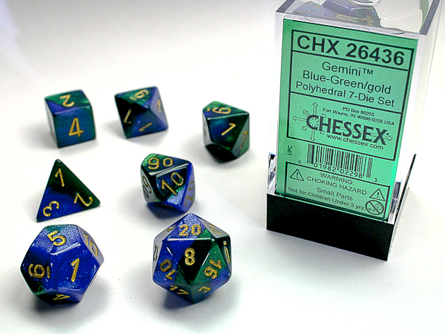 Gemini: Polyhedral Blue-Green/Gold 7-Die Set