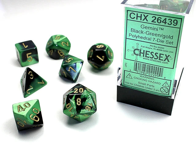Gemini: Polyhedral Black-Green/Gold 7-Die Set