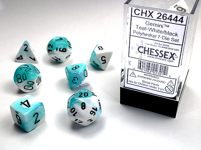 Gemini: Polyhedral Teal-White/Black 7-Die Set