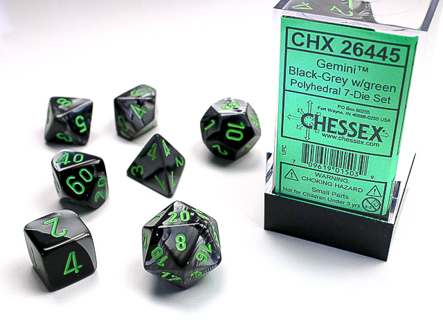 Gemini: Polyhedral Black-Grey/Green 7-Die Set