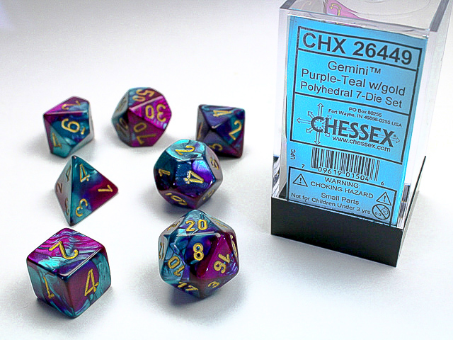 Gemini: Polyhedral Purple-Teal/Gold 7-Die Set