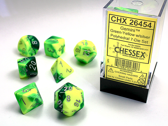 Gemini: Polyhedral Green-Yellow/Silver 7-Die Set