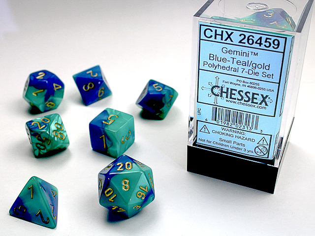 Gemini: Polyhedral Blue-Teal/Gold 7-Die Set