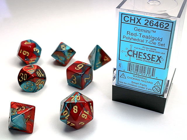 Gemini: Polyhedral Red-Teal/Gold 7-Die Set