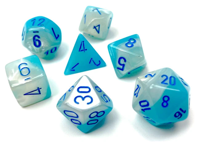 Gemini: Polyhedral Pearl Turquoise-White/Blue Luminary 7-Die Set