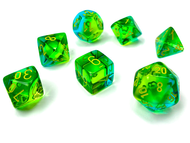 Gemini: Polyhedral Translucent Green-Teal/yellow 7-Die Set