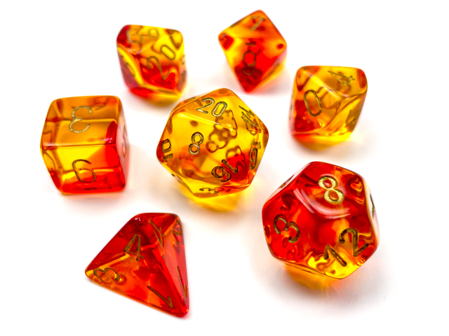 Gemini: Polyhedral Translucent Red-Yellow/Gold 7-Die Set