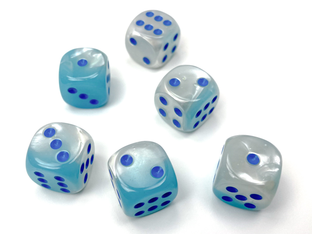 Gemini: 16mm D6 Pearl Turquoise-White/Blue Luminary (12)