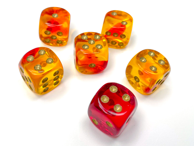 Gemini: 16mm D6 Translucent Red-Yellow/Gold (12)