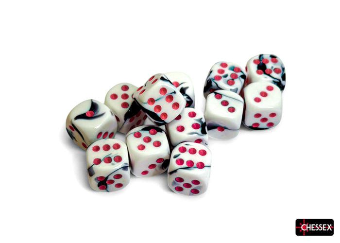 Gemini: Black-White/Pink 16mm D6 (12 dice)